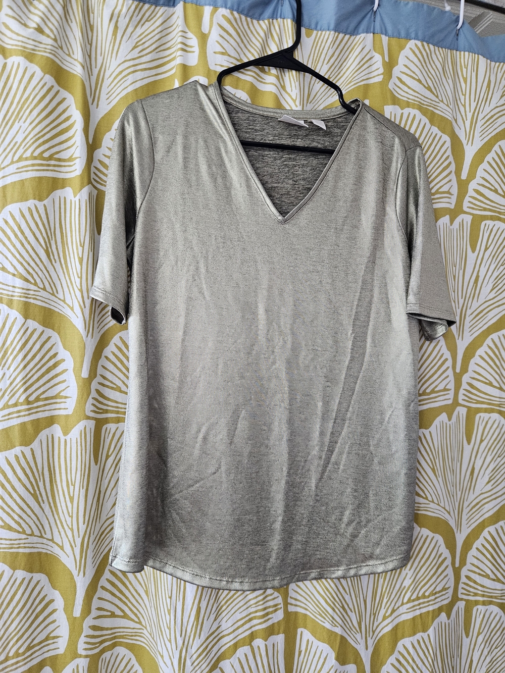 V-Neck Short Sleeve Top - Metallic